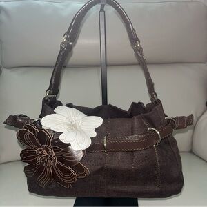 SOLD Celine Brown Linen Leather Trim Hobo Bag